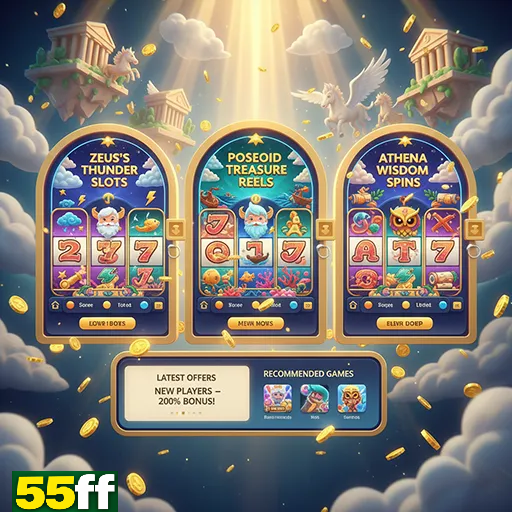 Tela de boas-vindas e lobby de jogos do aplicativo 55ff